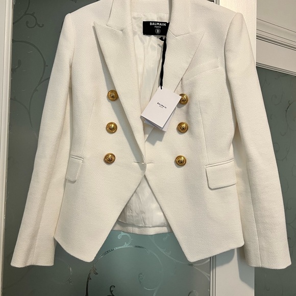 NEW BALMAIN DOUBLE-BREASTED BLAZER SIZE FR 36 US 04 COLOR BLANC GOLD BUTTONS - Picture 4 of 16